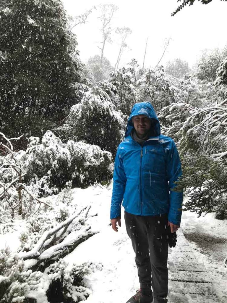 Adam enjoying a day at Cradle Mountain in the snow