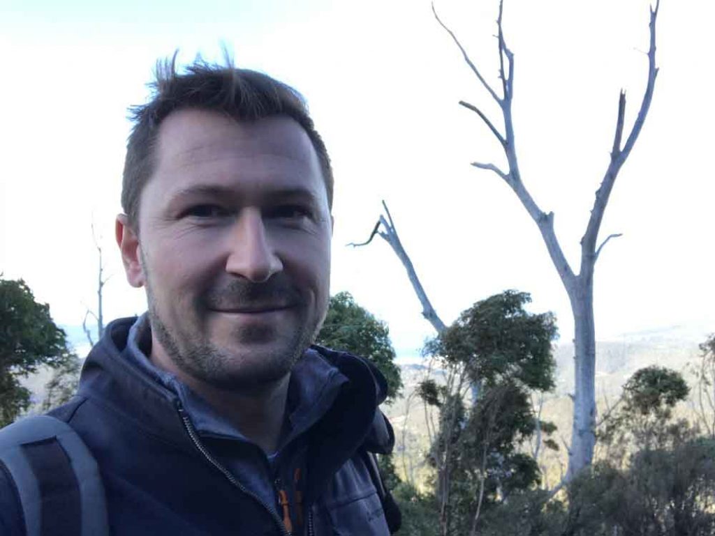 Adam enjoying a day hiking on Mount Wellington